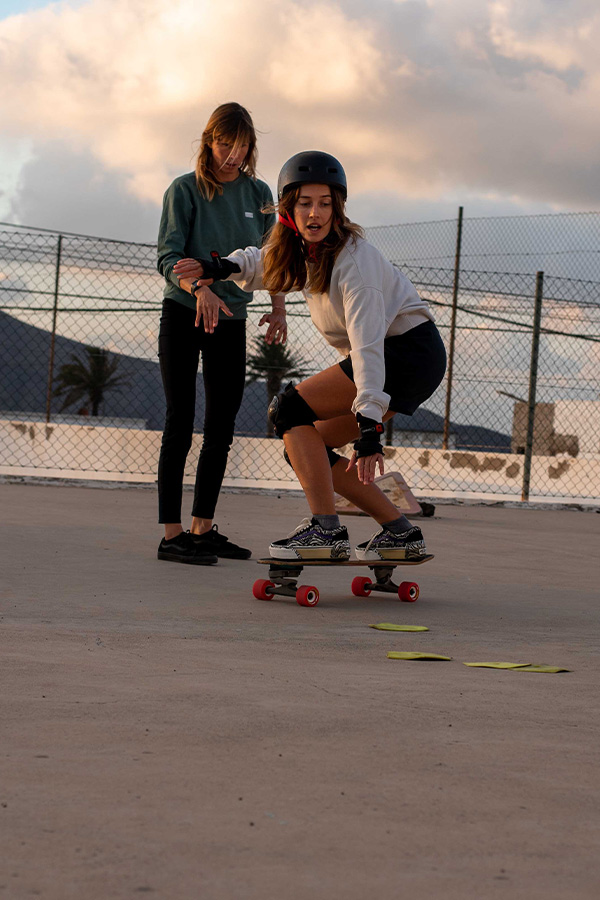 Poloca Surf Skate Classes Lanzarote Canary Islands Women surf skate class in Lanzarote Spain